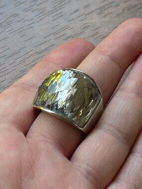 Italian Designer Crystal and Stainless Steel Statement Ring